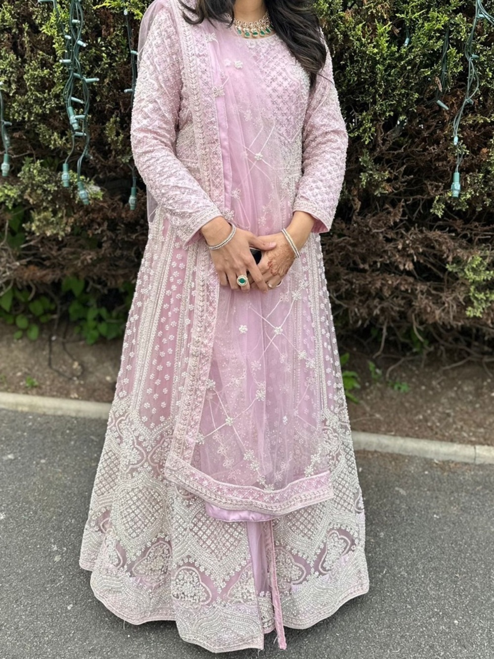 Pink crystal wedding dress with long top and skirt bollywood designer style